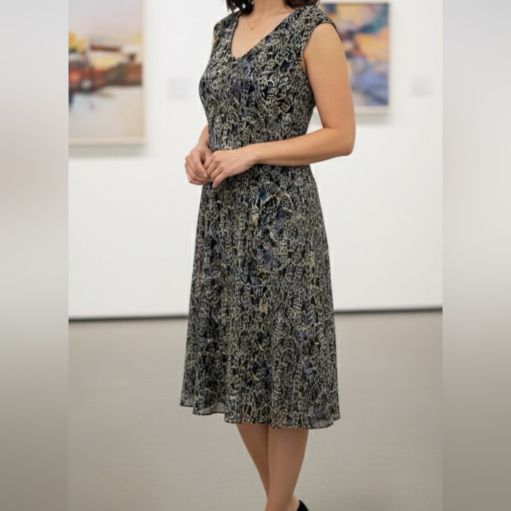 Jones/Wear Cap Sleeve V-Neck Pleated Floral A-Line Dress Size 6